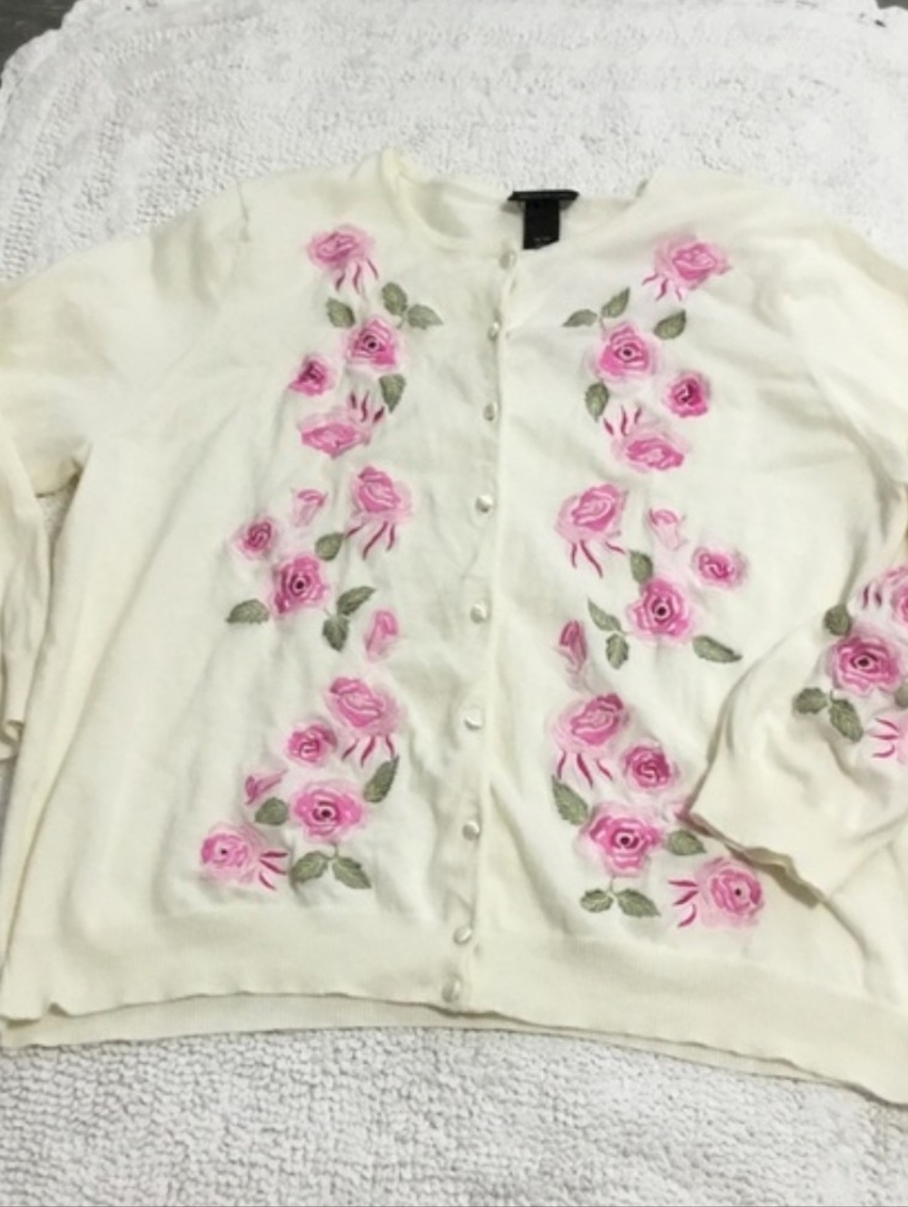 Lane Bryant Embroidered Roses Button Up Cardigan Sweater Shacket size 18/20